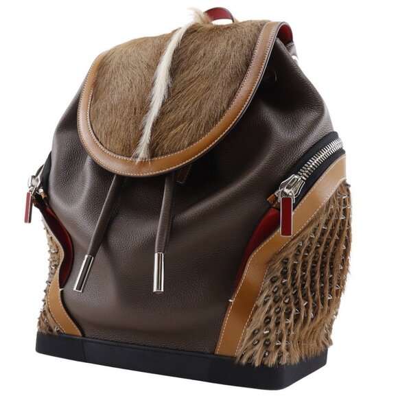 Christian Louboutin explorer funk Backpack Daypack Brown leather/Harako unisex